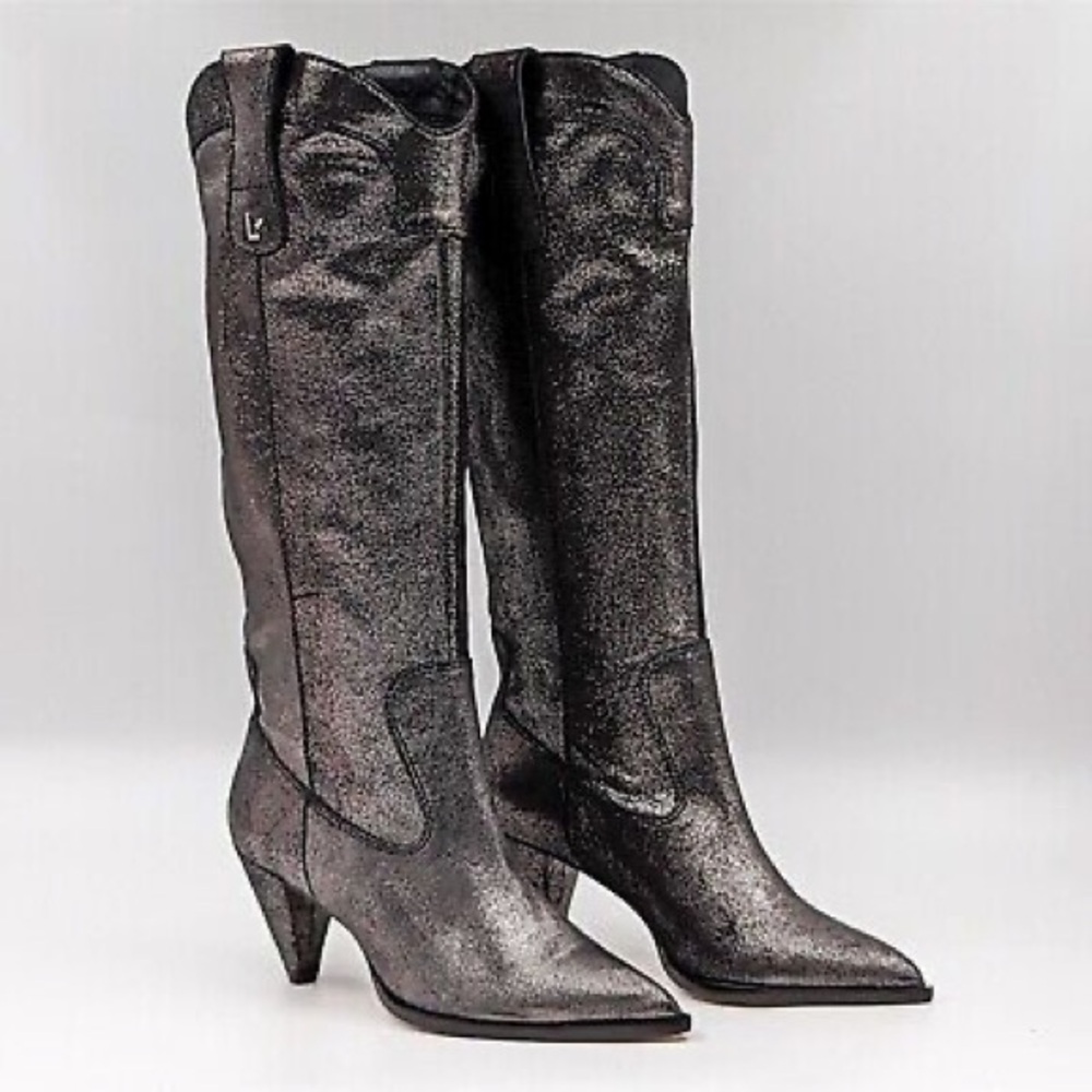 Larroude Louise Metallic Graphite Western Urban Cowgirl Boots Size 5.5